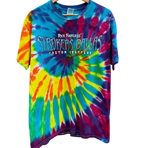 Rick Fairless Strokers Dallas Custom Choppers Skull Tie Dye T-Shirt Mens Large - Picture 1 of 7